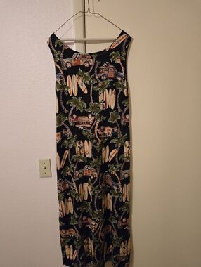 Vintage Disney Black Mickey Tropical Surf Print Maxi Dress